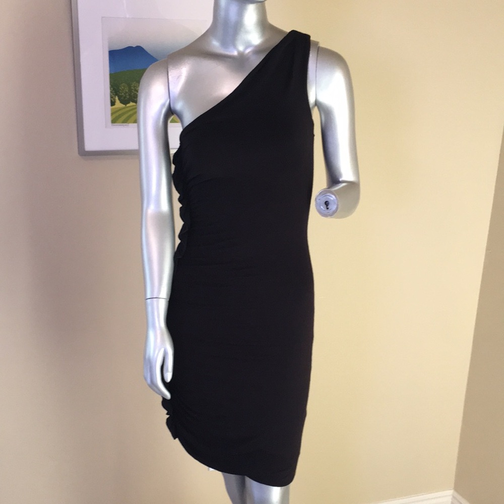 One Shoulder Ruched / Shirred Ruffle Dress - Picture 4 of 13